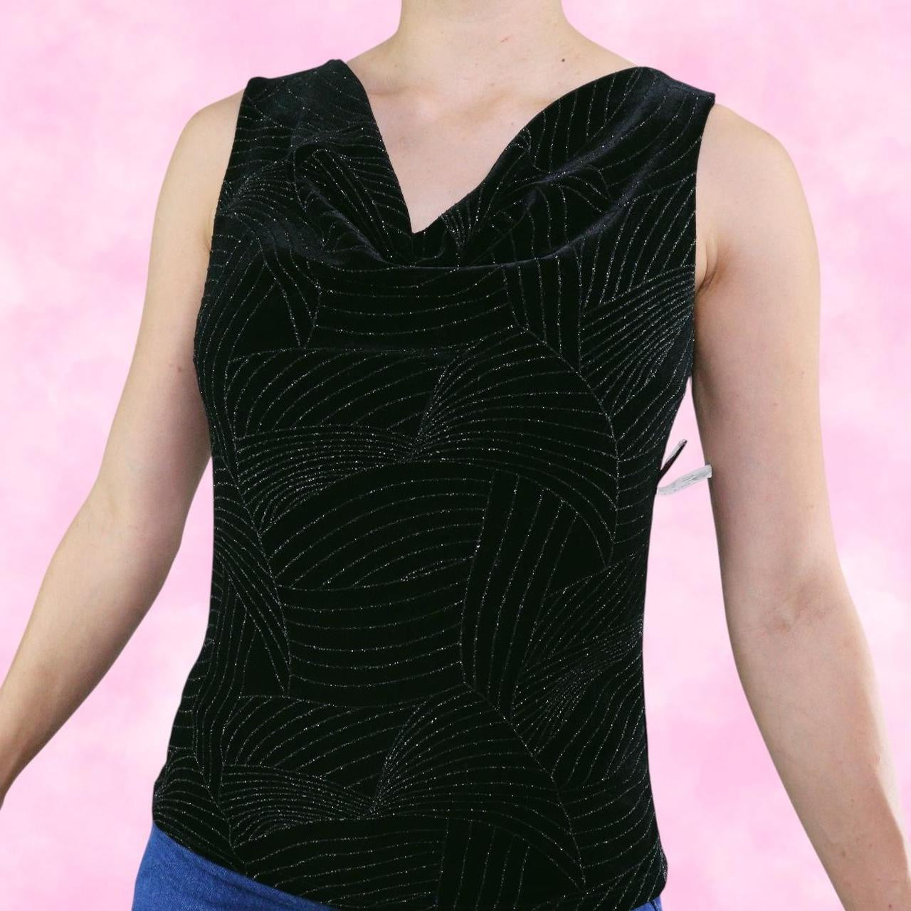 Glittery Black Velvet Scoop Neck Tank Top