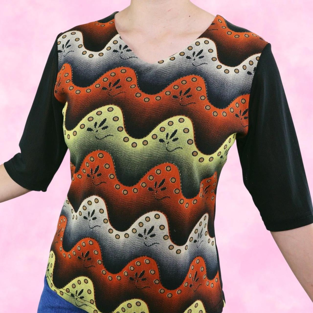 Funky Mesh 3/4 Length Sleeve Top