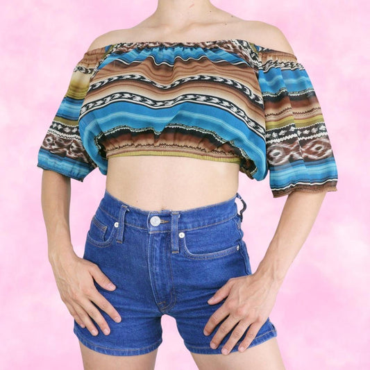 Western Sheer Off the Shoulder Crop Top