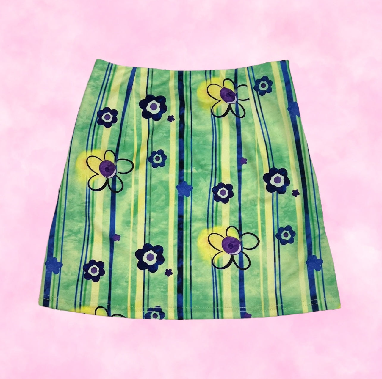 Groovy Striped Floral Mini Skirt