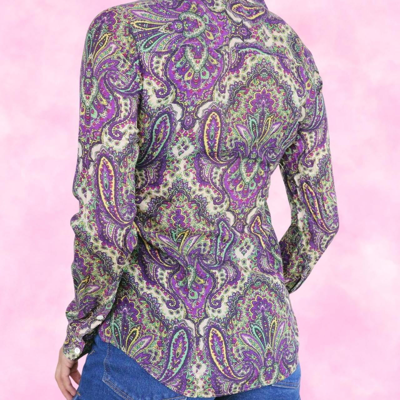 Purple Paisley Button Down Long Sleeve Top