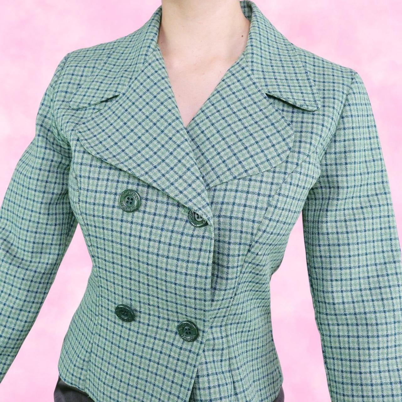 Green Plaid Blazer Jacket