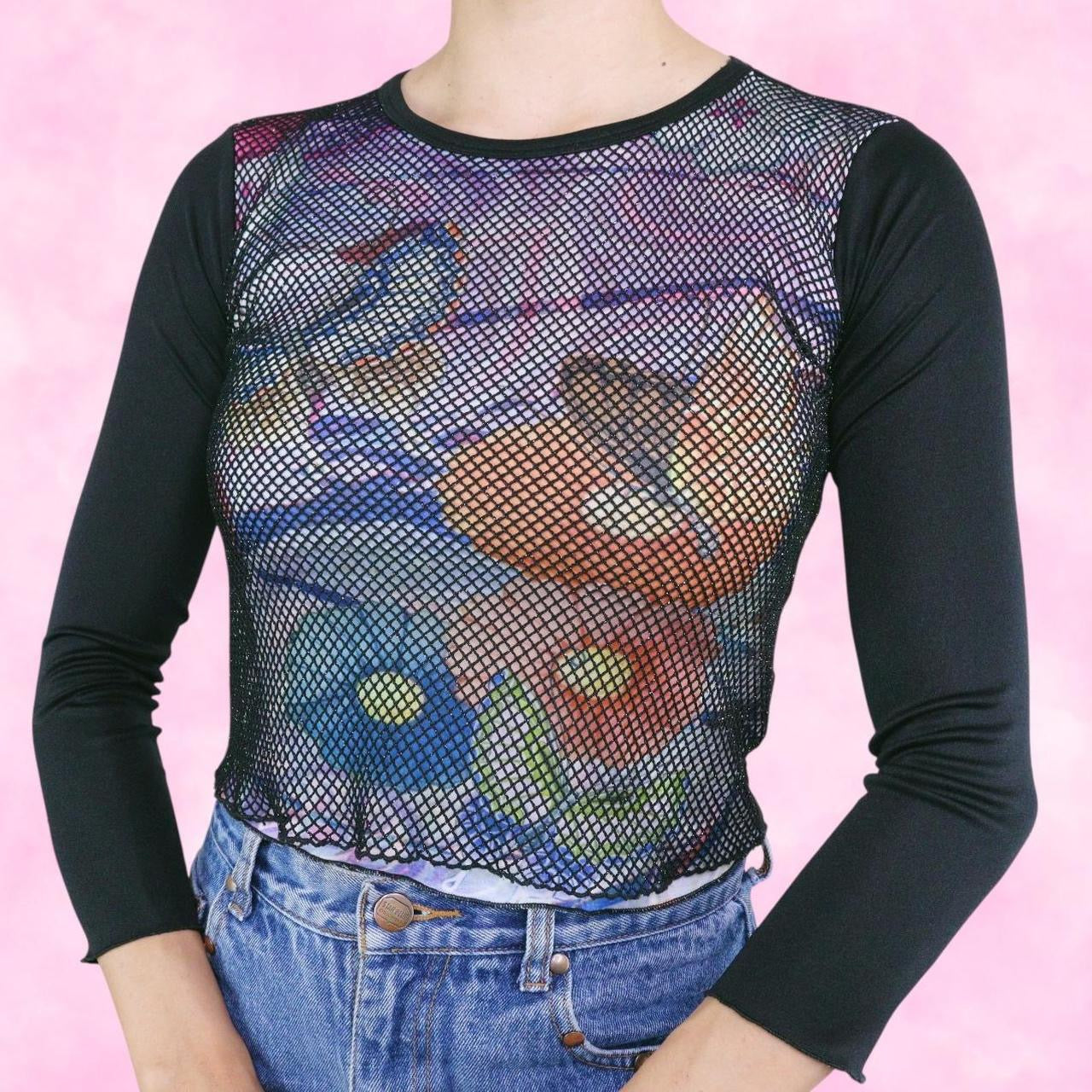 Fishnet Mesh Digi Print Long Sleeve Top