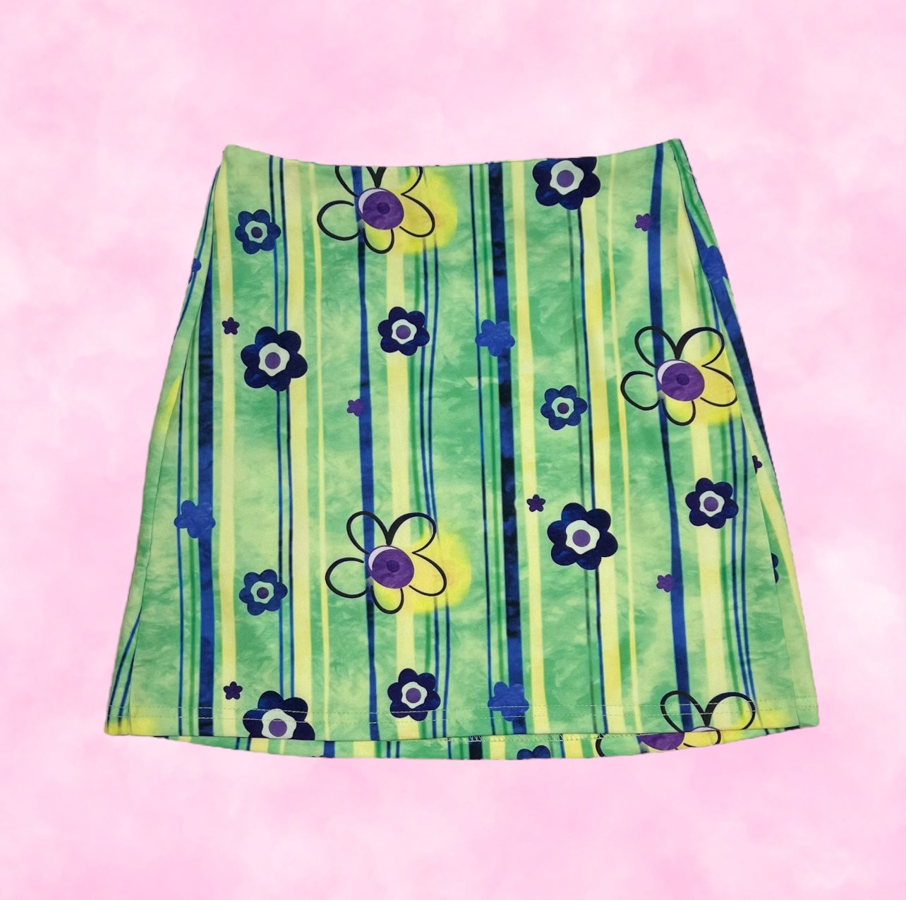 Groovy Striped Floral Mini Skirt