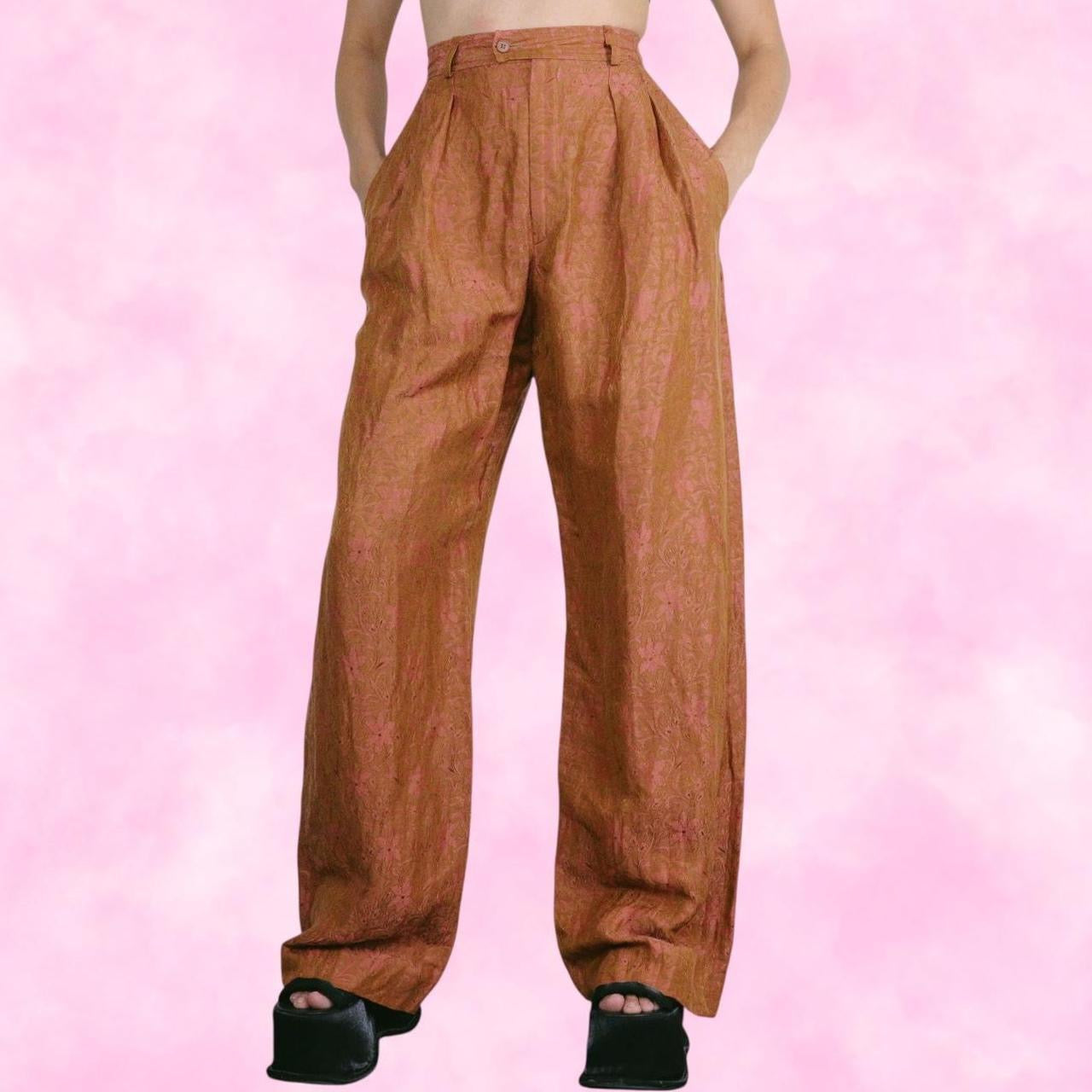 Yves Saint Laurent Orange/Pink Floral Silk High Waisted Pants