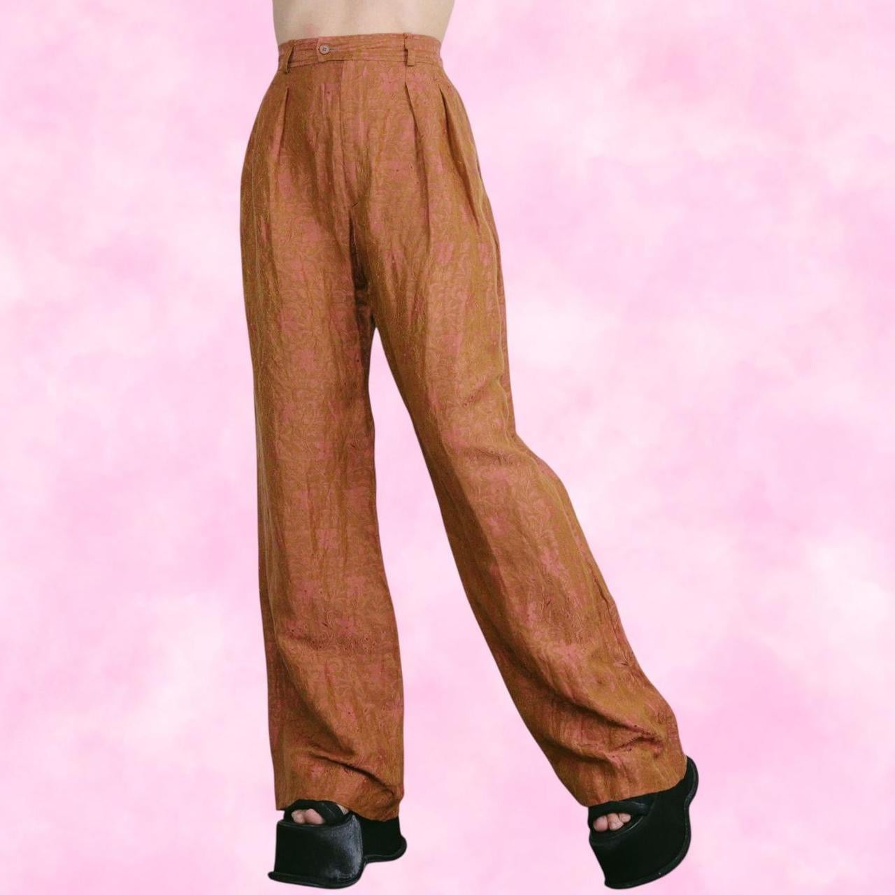 Yves Saint Laurent Orange/Pink Floral Silk High Waisted Pants