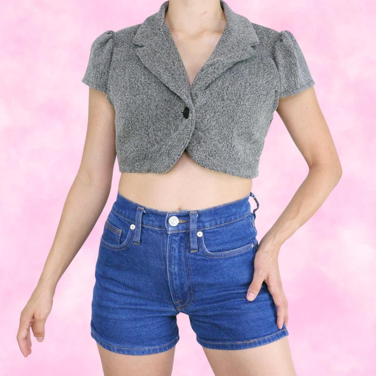 Grey Cropped Short Sleeve Button Front Shrug