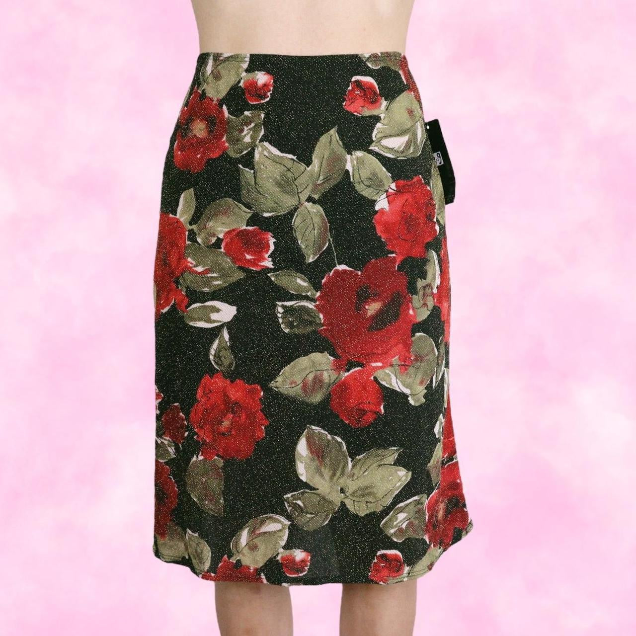 Dark Metallic Floral Midi Skirt