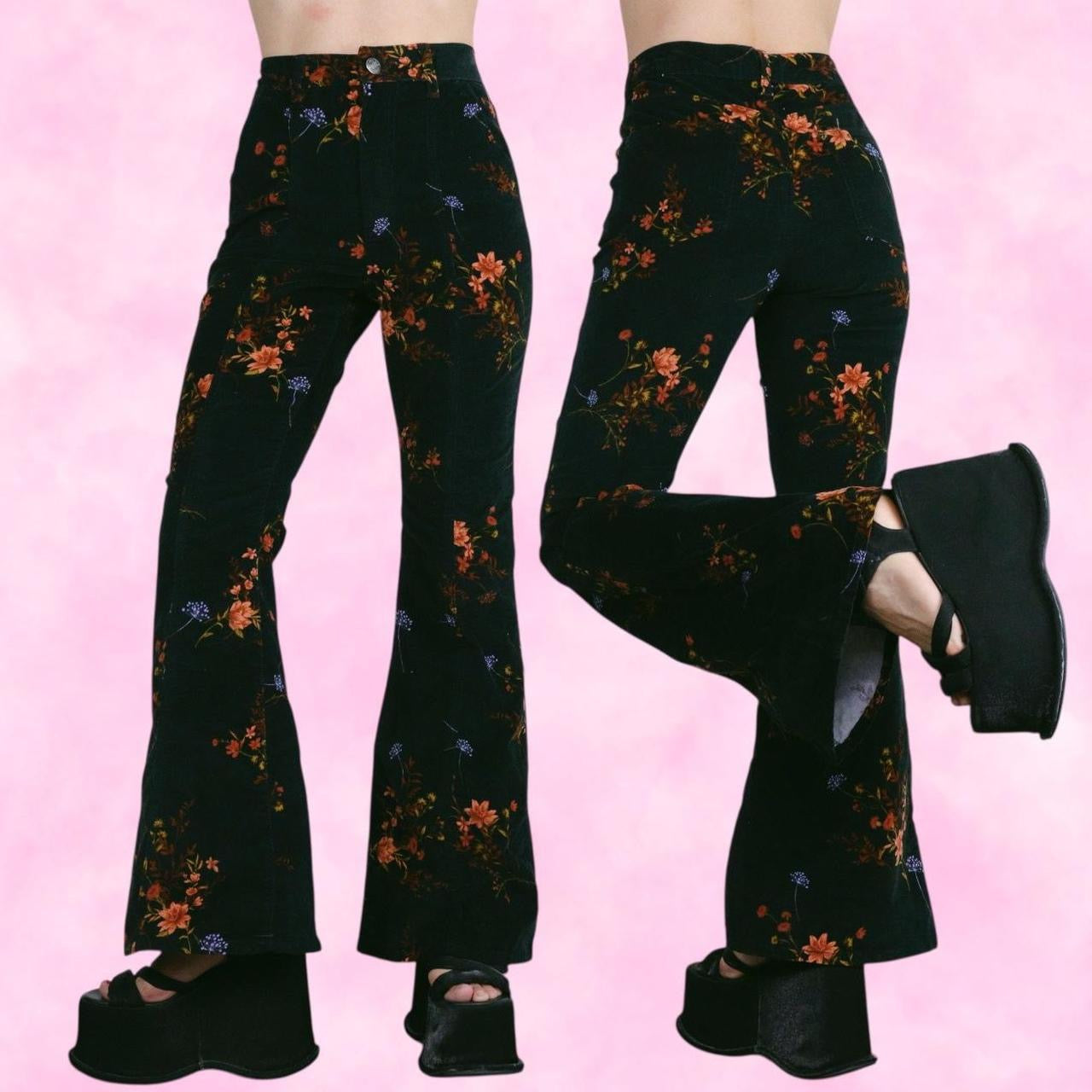 Dark Velvet Floral Bell Bottoms