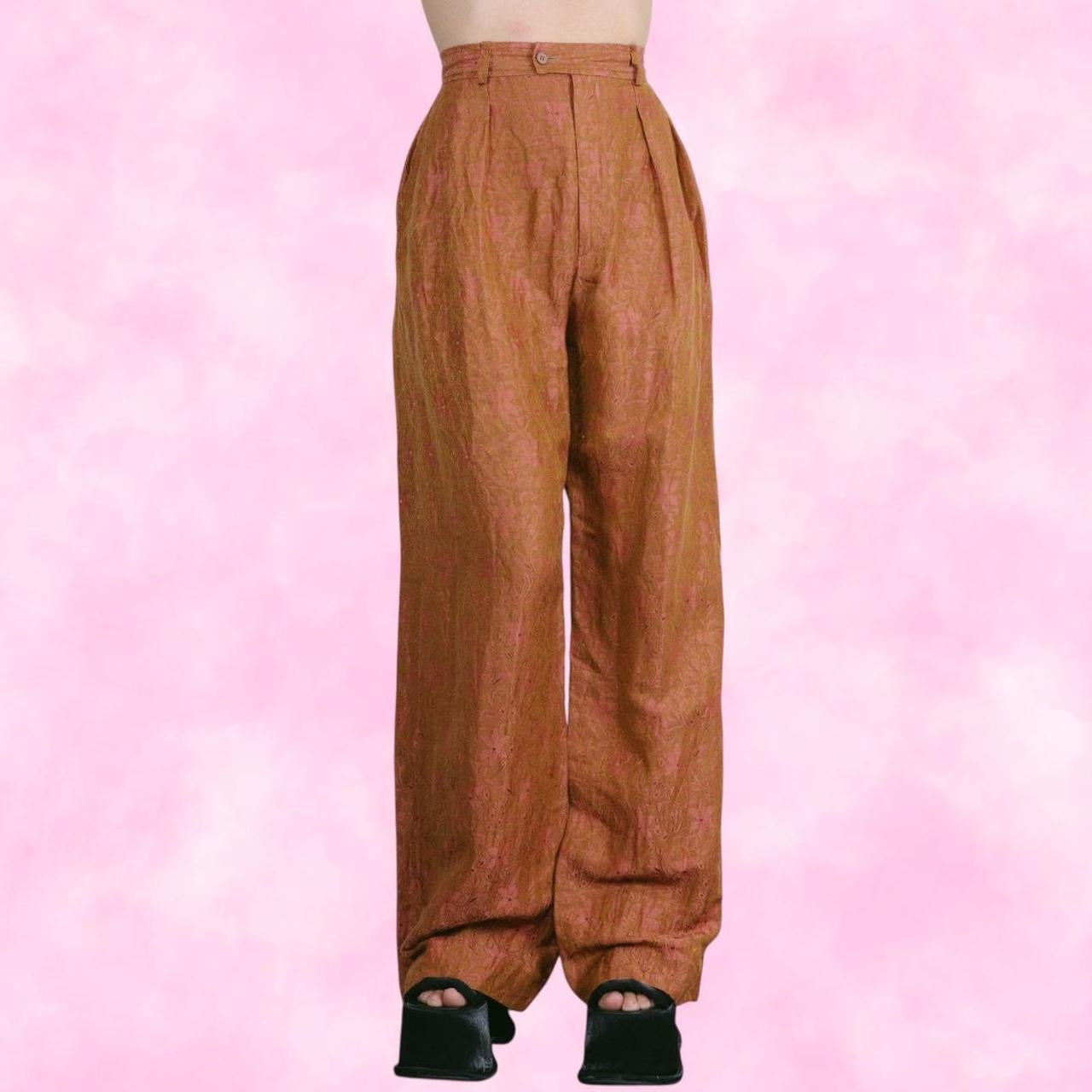 Yves Saint Laurent Orange/Pink Floral Silk High Waisted Pants