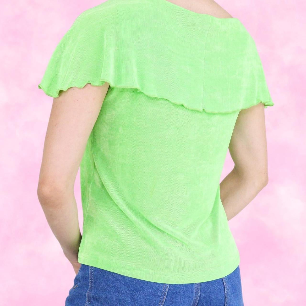 Slinky Lime Green Ruffled Boat Neck Top