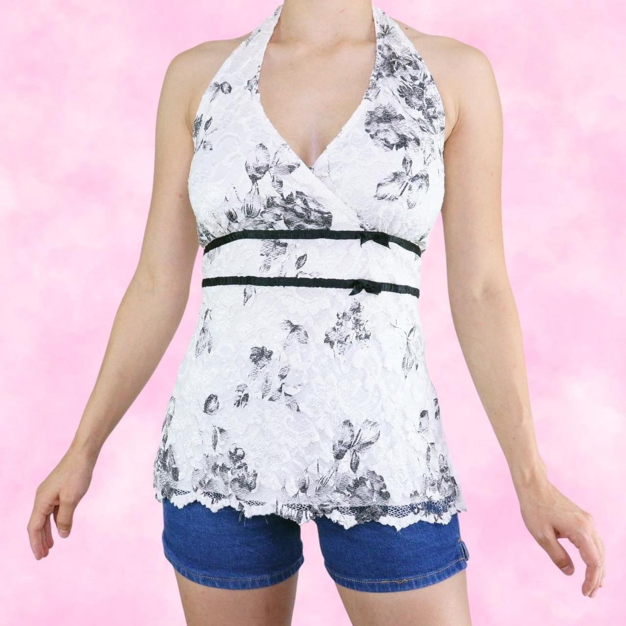 Black & White Lace Halter Top