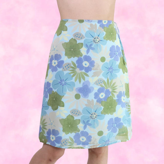 Cool Tones Watercolor Floral Midi Skirt