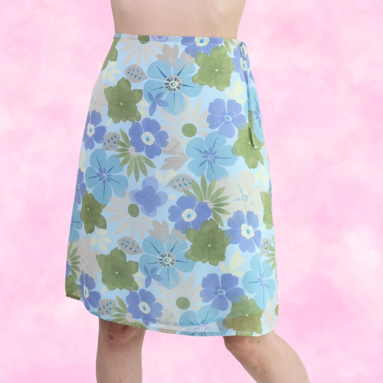 Cool Tones Watercolor Floral Midi Skirt