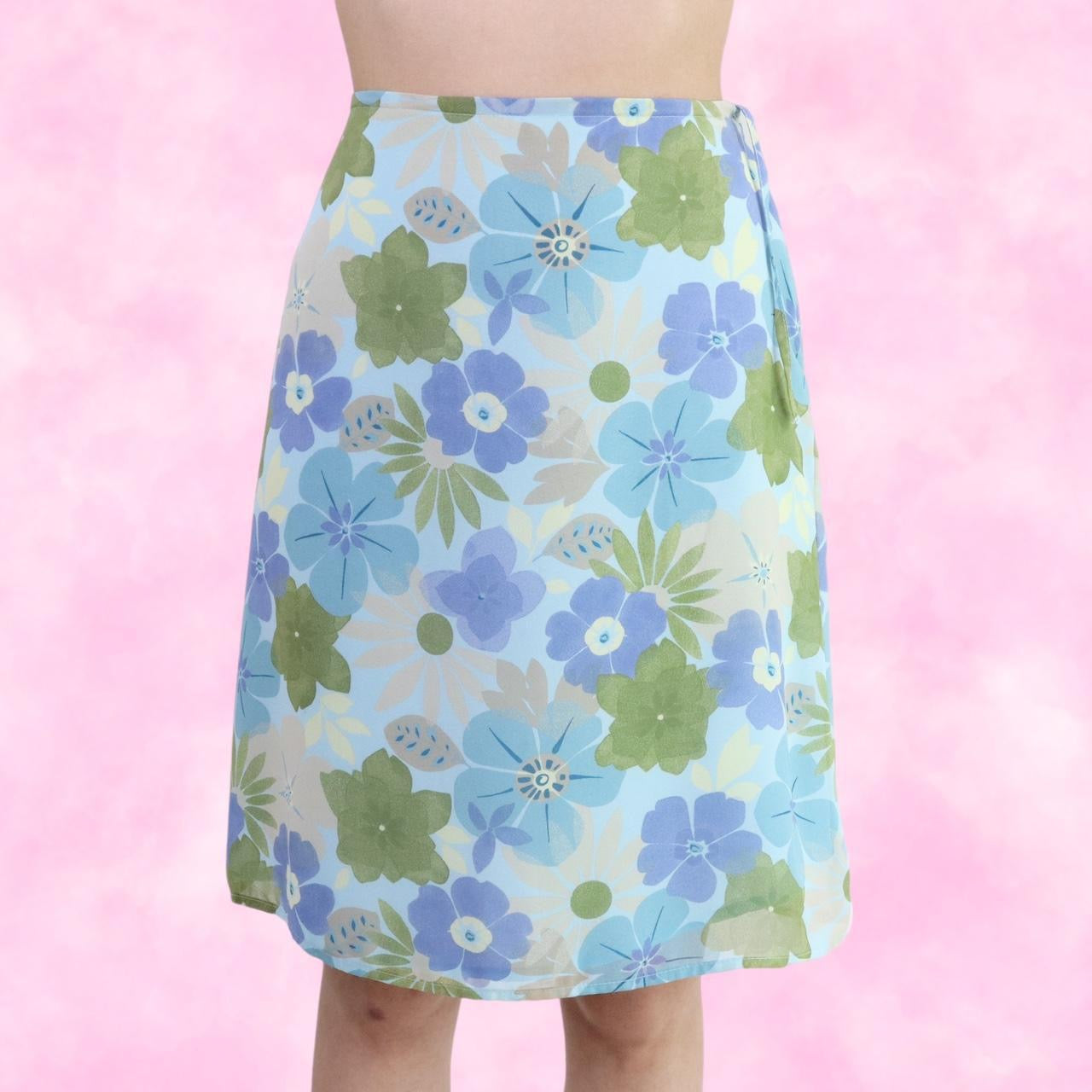 Cool Tones Watercolor Floral Midi Skirt