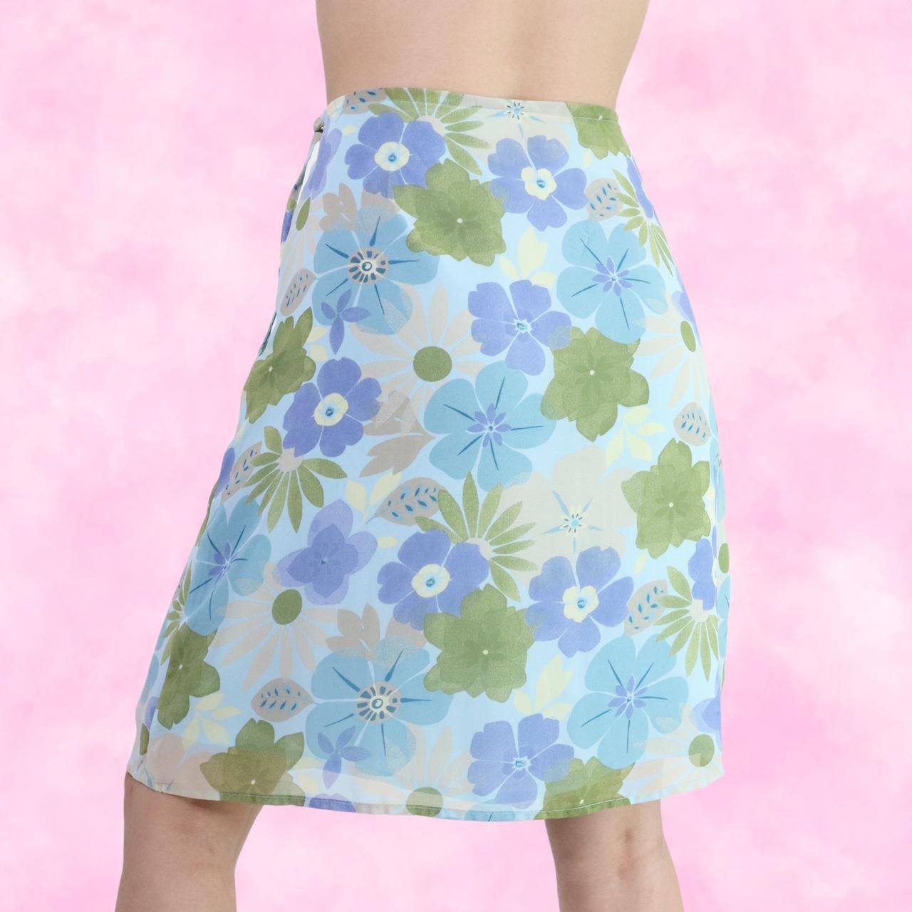 Cool Tones Watercolor Floral Midi Skirt