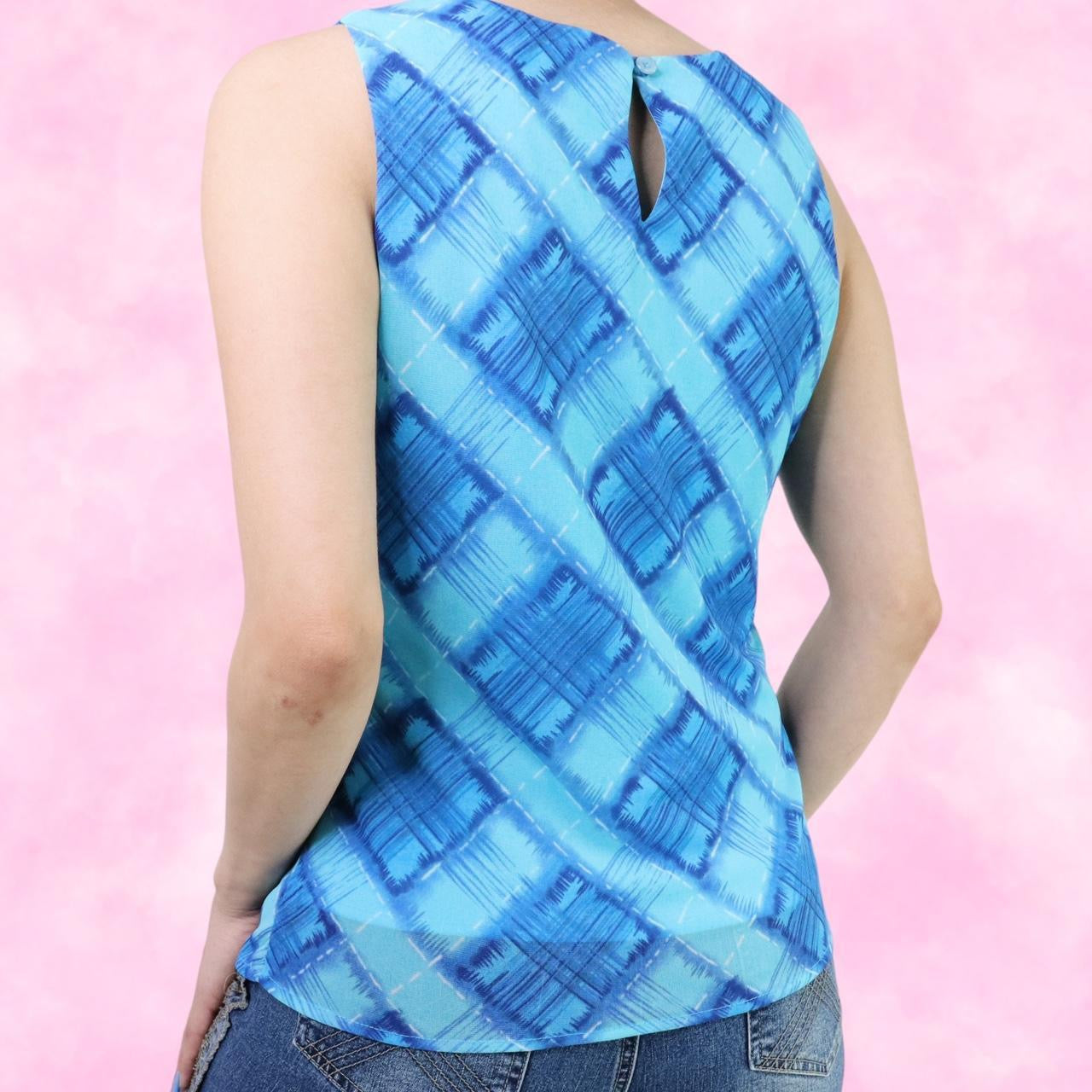 Aqua Plaid Mesh Tank Top