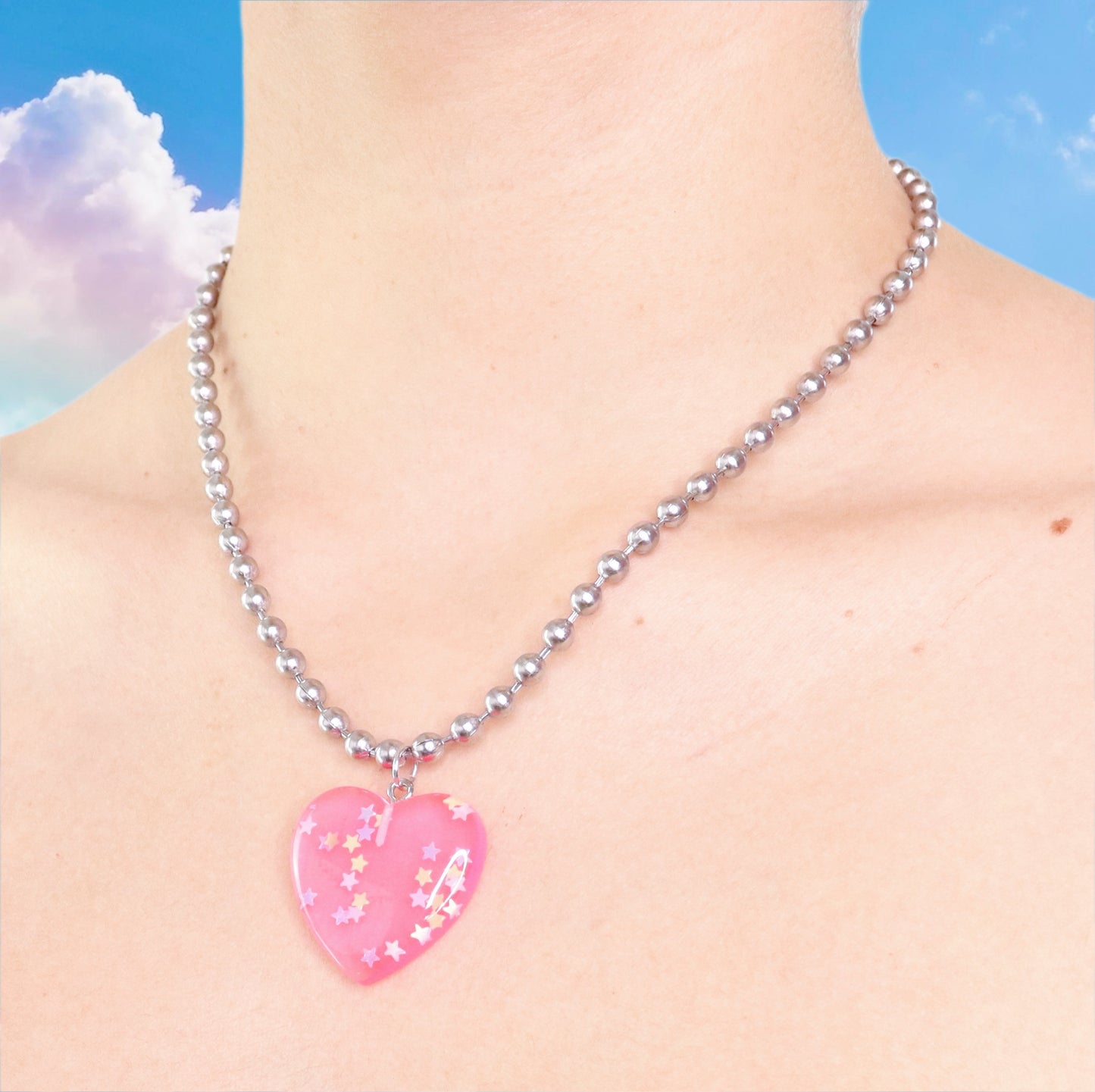 Confetti Heart Ball Chain Necklace