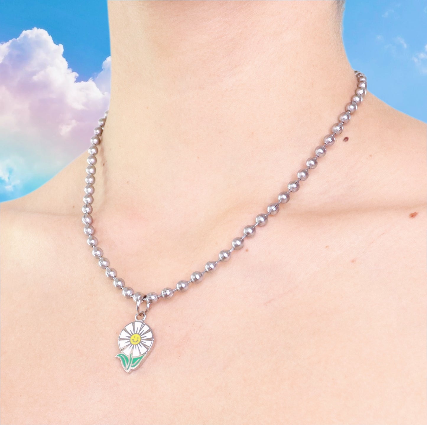 Smiley Face Daisy Ball Chain Necklace