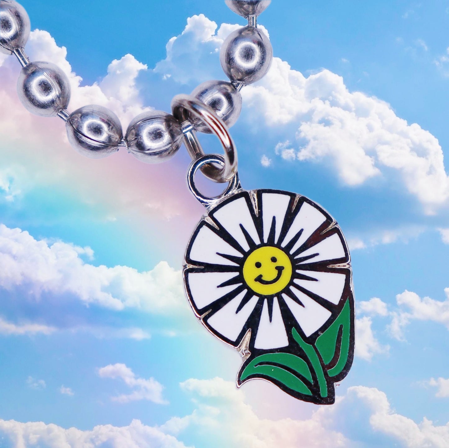 Smiley Face Daisy Ball Chain Necklace