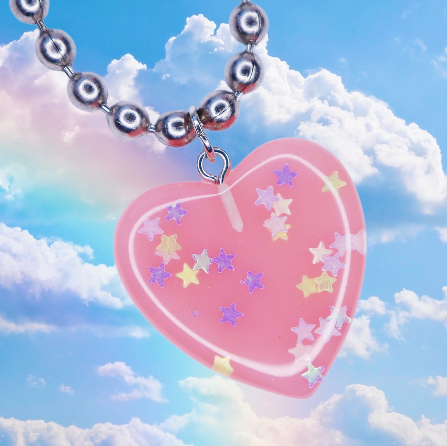 Confetti Heart Ball Chain Necklace