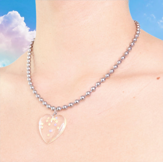 Confetti Heart Ball Chain Necklace