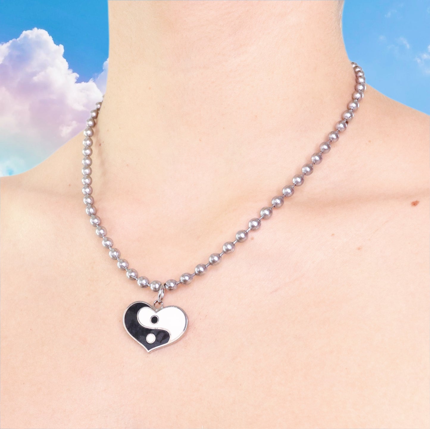 Yin Yang Heart Ball Chain Necklace