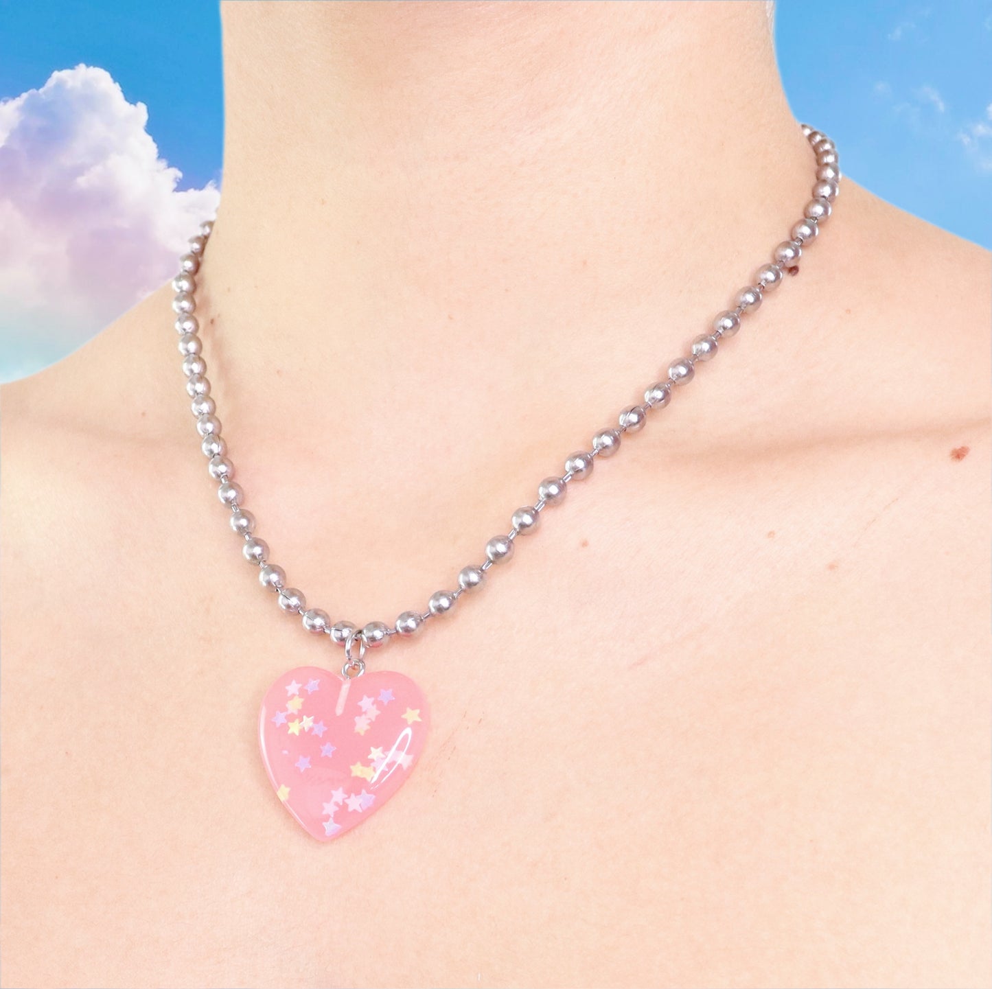 Confetti Heart Ball Chain Necklace