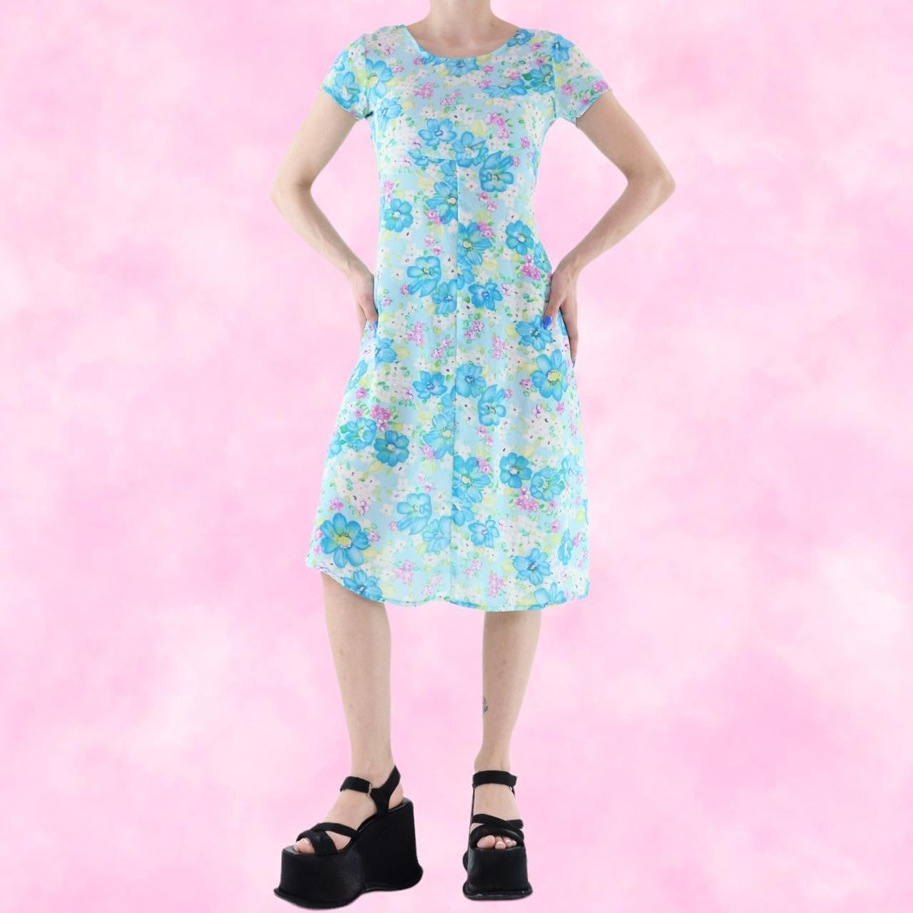 Aqua Watercolor Floral Midi Dress