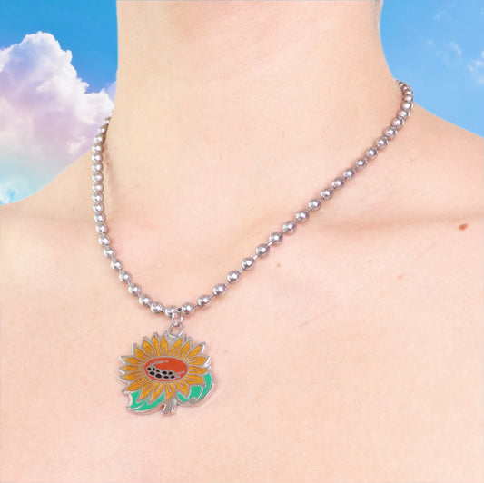 Jumbo Sunflower Ball Chain Necklace