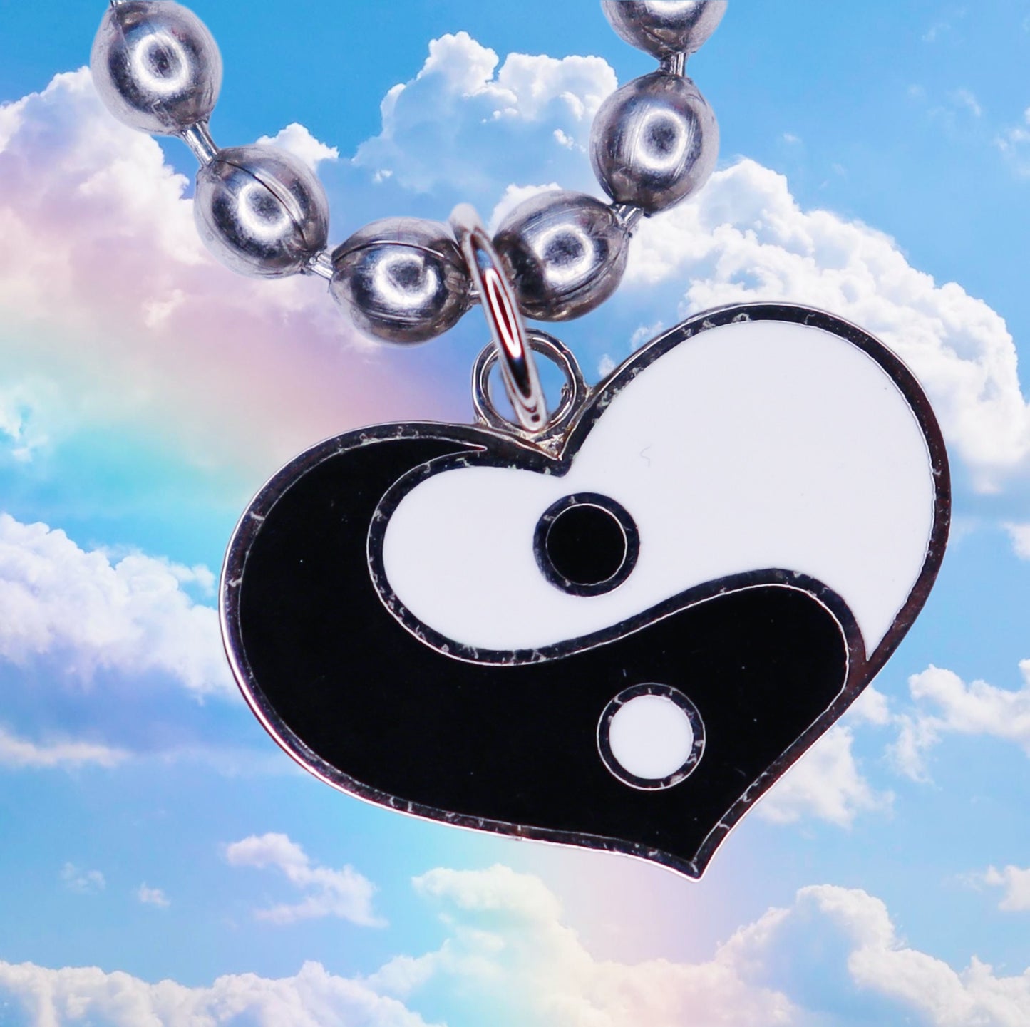 Yin Yang Heart Ball Chain Necklace