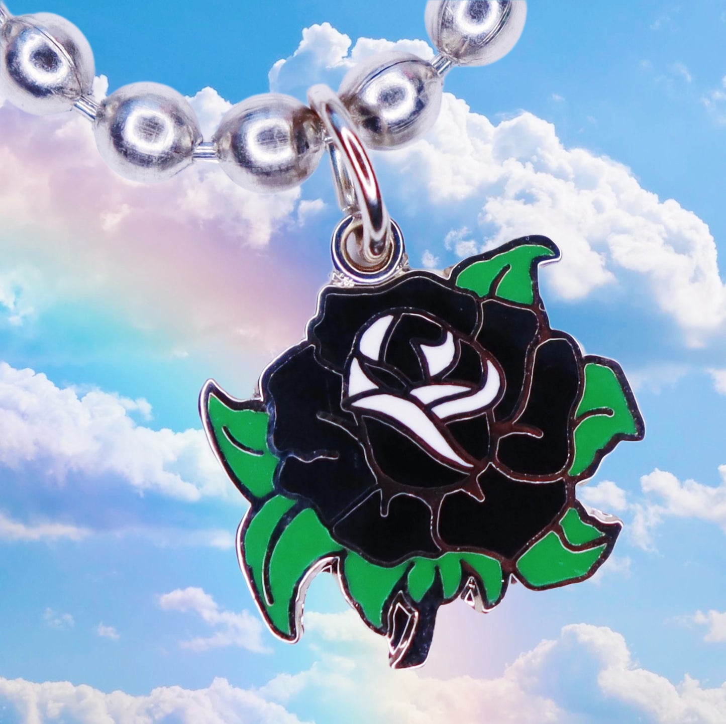 Goth Rose Ball Chain Necklace