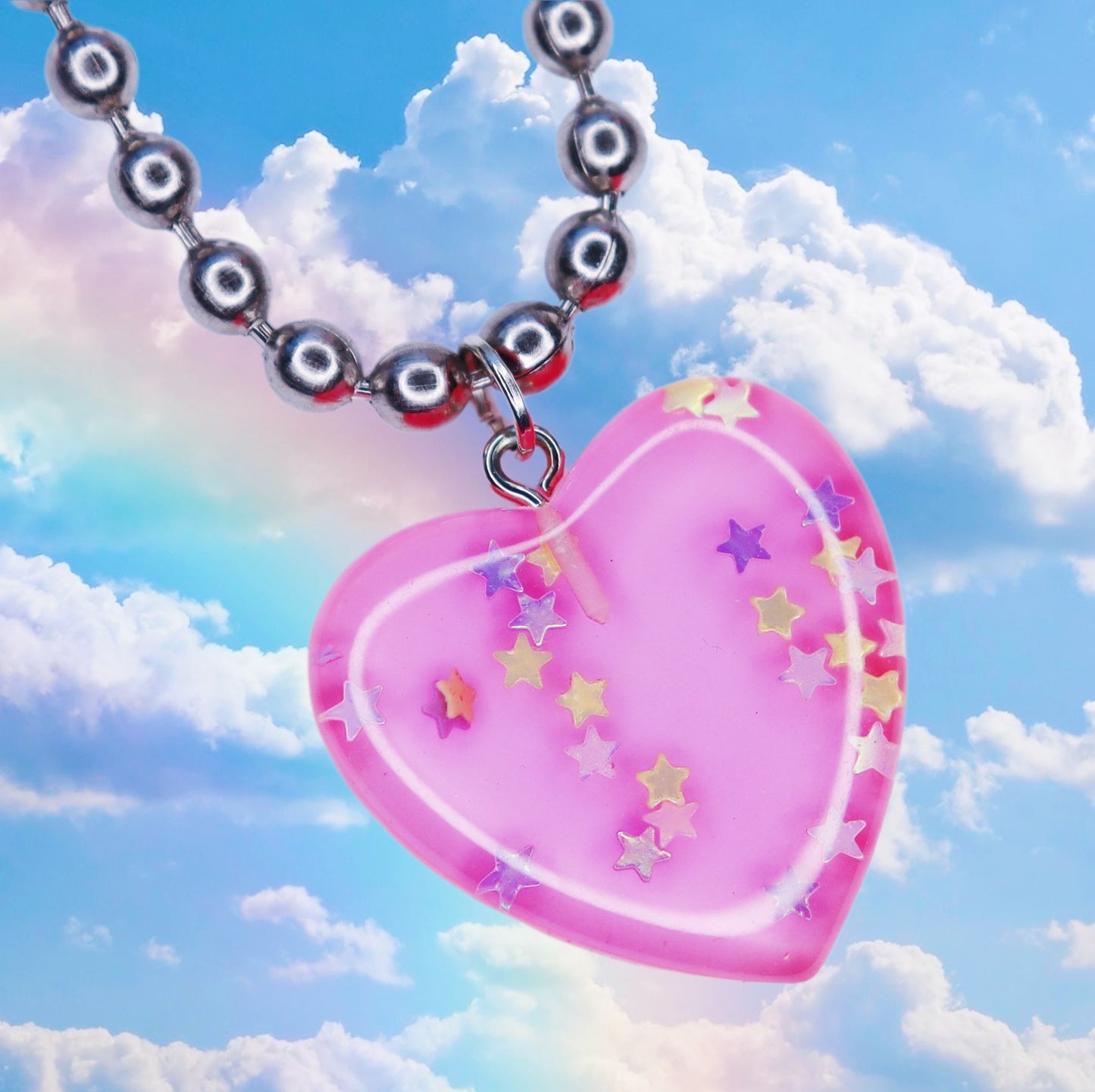 Confetti Heart Ball Chain Necklace