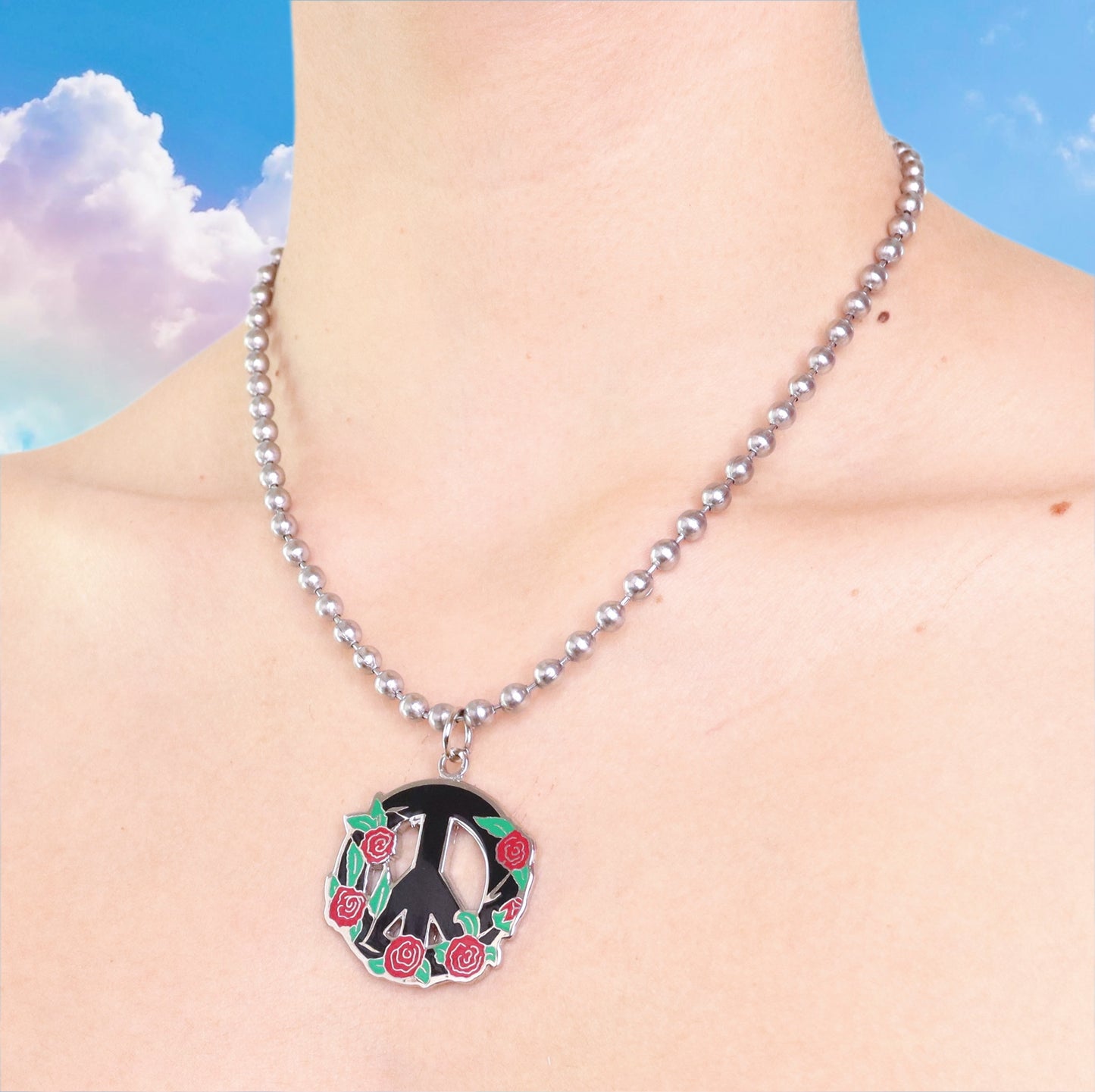 Peace Rose Ball Chain Necklace