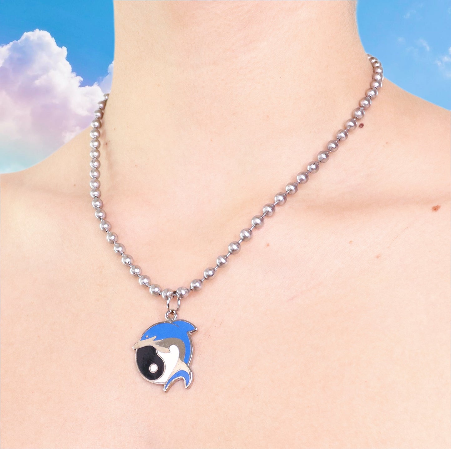 Yin Yang Dolphin Ball Chain Necklace